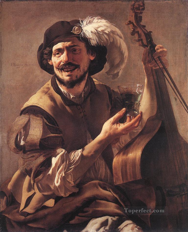 A Laughing Bravo With A Bass Viol And A Glass Dutch painter Hendrick ter Brugghen Oil Paintings